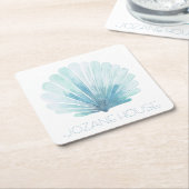 Aqua Blue und White Coastal Seashell Personalisier Rechteckiger Pappuntersetzer (angewinkelt)