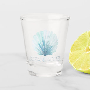 Aqua Blue und White Coastal Seashell Personalisier Schnapsglas