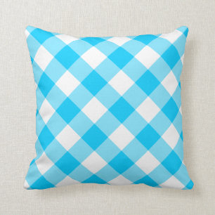 Aqua Blue und White Diagonal Gingham Pattern Kissen