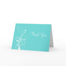 Aqua Blue und White Floral Dankeschön Karte