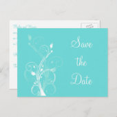 Aqua Blue und White Floral Save the Date Postkarte (Vorne/Hinten)