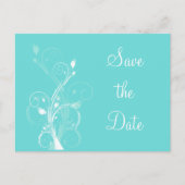 Aqua Blue und White Floral Save the Date Postkarte (Vorderseite)