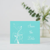 Aqua Blue und White Floral Save the Date Postkarte (Stehend Vorderseite)