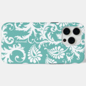 Aqua Blue und White Personalisiert Damask Case-Mate iPhone Hülle (Rückseite (Horizontal))