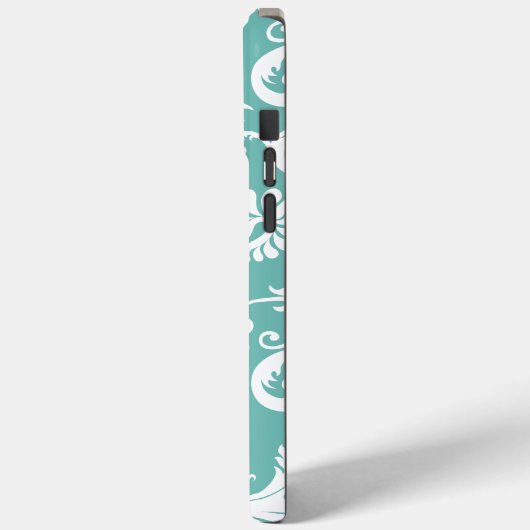 Aqua Blue und White Personalisiert Damask Case-Mate iPhone Hülle (Rückseite / Links)