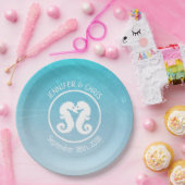 Aqua Blue und White Seepferd Paper Teller (Party)