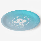 Aqua Blue und White Seepferd Paper Teller (Schrägansicht)