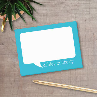 Aqua Blue und White Talk Blubble Personalisierter  Post-it Klebezettel