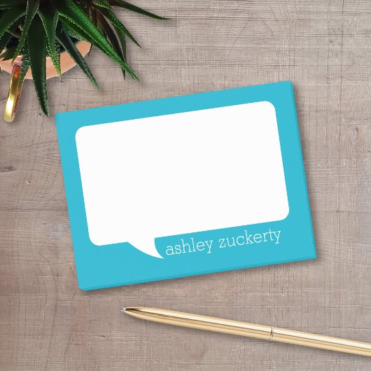 Aqua Blue und White Talk Blubble Personalisierter  Post-it Klebezettel