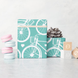 Aqua Blue und White Vintag Retro Bicycle Geschenkpapier
