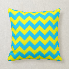 Aqua Blue und Yellow Zigzag Kissen