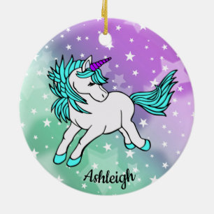 Aqua Blue Unicorn Design Keramik Keramik Ornament