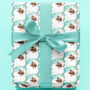 Aqua Blue Vintag Wink Black Santa Claus Weihnachte Geschenkpapier