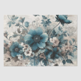 Aqua Blue Vintages Inspiriertes Blumengewebe Seidenpapier