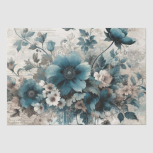 Aqua Blue Vintages Inspiriertes Blumengewebe Seidenpapier