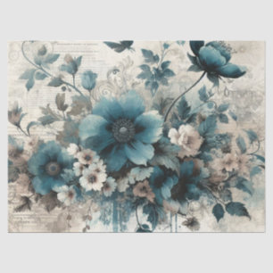 Aqua Blue Vintages Inspiriertes Blumengewebe Seidenpapier