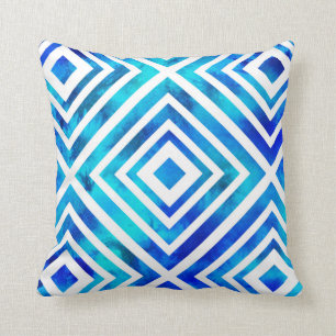 Aqua Blue Wassercolor Geometric Kissen