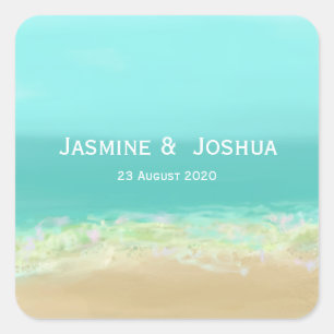 Aqua Blue Water/bemalte Strandküste personalisiere Quadratischer Aufkleber