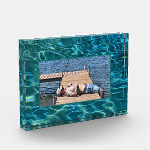 Aqua Blue Water Muster, rippende Ozeanwellen Fotoblock