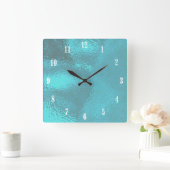 Aqua Blue Water w White Numbers Quadratische Wanduhr (Zuhause)