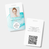 Aqua Blue Watercolor Background Abzeichen Ausweis (Front & Back)