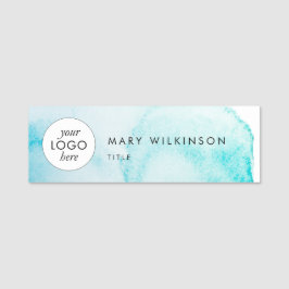 Aqua Blue Watercolor Background Abzeichen Namensschild