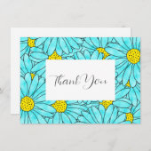 Aqua Blue Watercolor Daisy Pattern Dankeskarte (Vorne/Hinten)