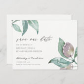 AQUA BLUE WATERCOLOR FOLIAGE OLIVE SAVE THE DATE ANKÜNDIGUNGSPOSTKARTE (Vorne/Hinten)