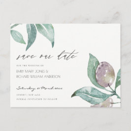 AQUA BLUE WATERCOLOR FOLIAGE OLIVE SAVE THE DATE ANKÜNDIGUNGSPOSTKARTE