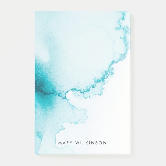 Aqua Blue Watercolor Hintergrund Post-it Klebezettel (Vorderseite)