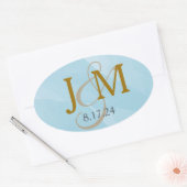 Aqua Blue Watercolor Monogram Label Ovaler Aufkleber (Umschlag)