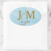 Aqua Blue Watercolor Monogram Label Ovaler Aufkleber (Tasche)
