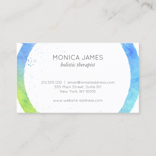 Aqua Blue Watercolor Painted Circle Logo Visitenkarte (Rückseite)