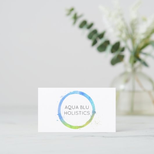 Aqua Blue Watercolor Painted Circle Logo Visitenkarte (Stehend Vorderseite)