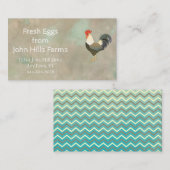 Aqua Blue Watercolor Rooster Silhouette Zickzack B Visitenkarte (Vorne/Hinten)