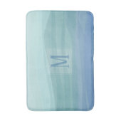 Aqua Blue Watercolor Waves Monogram Bath Mat Badematte (Vorderseite Vertikal)