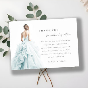 Aqua Blue Watercolor Wedding Gown Brautparty Dankeskarte