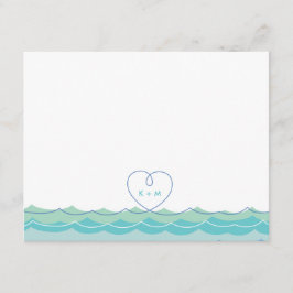 Aqua Blue Waves Loopy Heart Wedding Dankeschön Kar Mitteilungskarte
