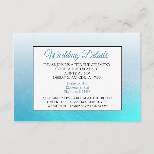 Aqua Blue Wedding Details Card Begleitkarte (Vorderseite)