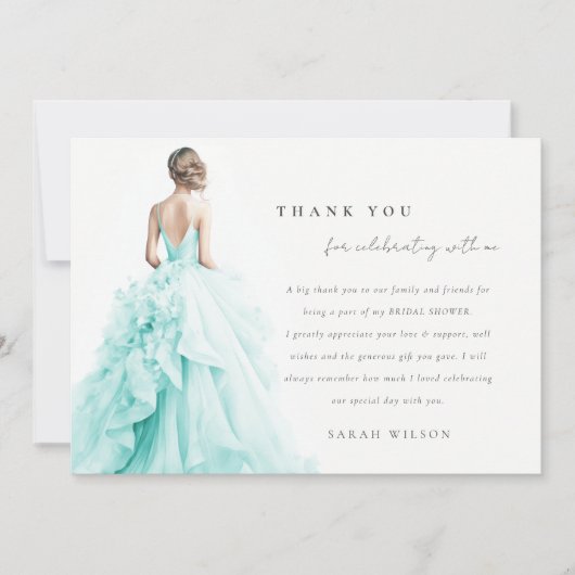 Aqua Blue Wedding Gown Brautparty Vielen Dank Einladung (Vorderseite)