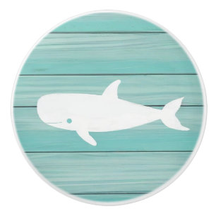 Aqua Blue Whale Imitats Holzklappknopf Keramikknauf