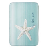 Aqua Blue White Beach Starfish       Badematte (Vorderseite Vertikal)