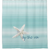Aqua Blue White Beach Starfish Duschvorhang (Vorderseite)
