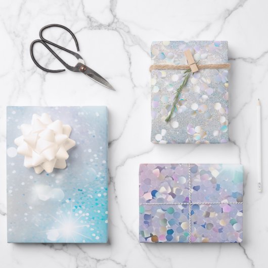 Aqua Blue White Bokeh Birthday Geschenkpapier Set (Vorderseite)