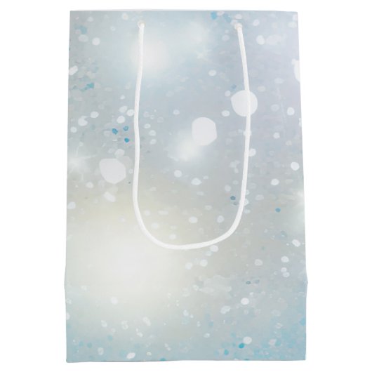 Aqua Blue White Bokeh Birthday Mittlere Geschenktüte (Rückseite)