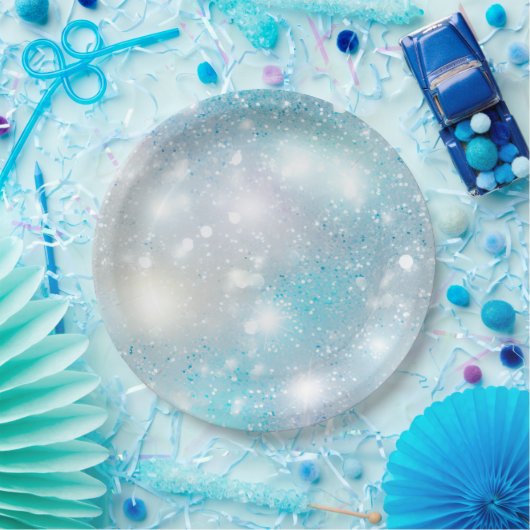 Aqua Blue White Bokeh Birthday Pappteller (Party)