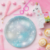 Aqua Blue White Bokeh Birthday Pappteller (Party)