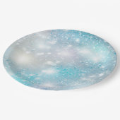 Aqua Blue White Bokeh Birthday Pappteller (Schrägansicht)