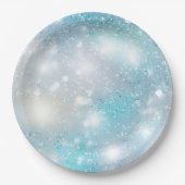 Aqua Blue White Bokeh Birthday Pappteller (Vorderseite)