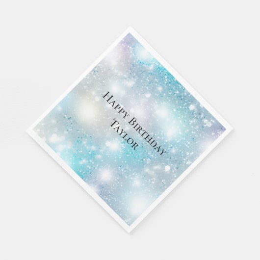 Aqua Blue White Bokeh Birthday Serviette (Ecke)